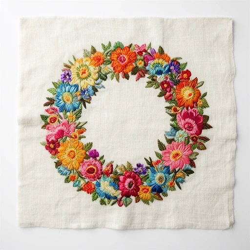 Wzór haftowany — wieniec kwiatowy